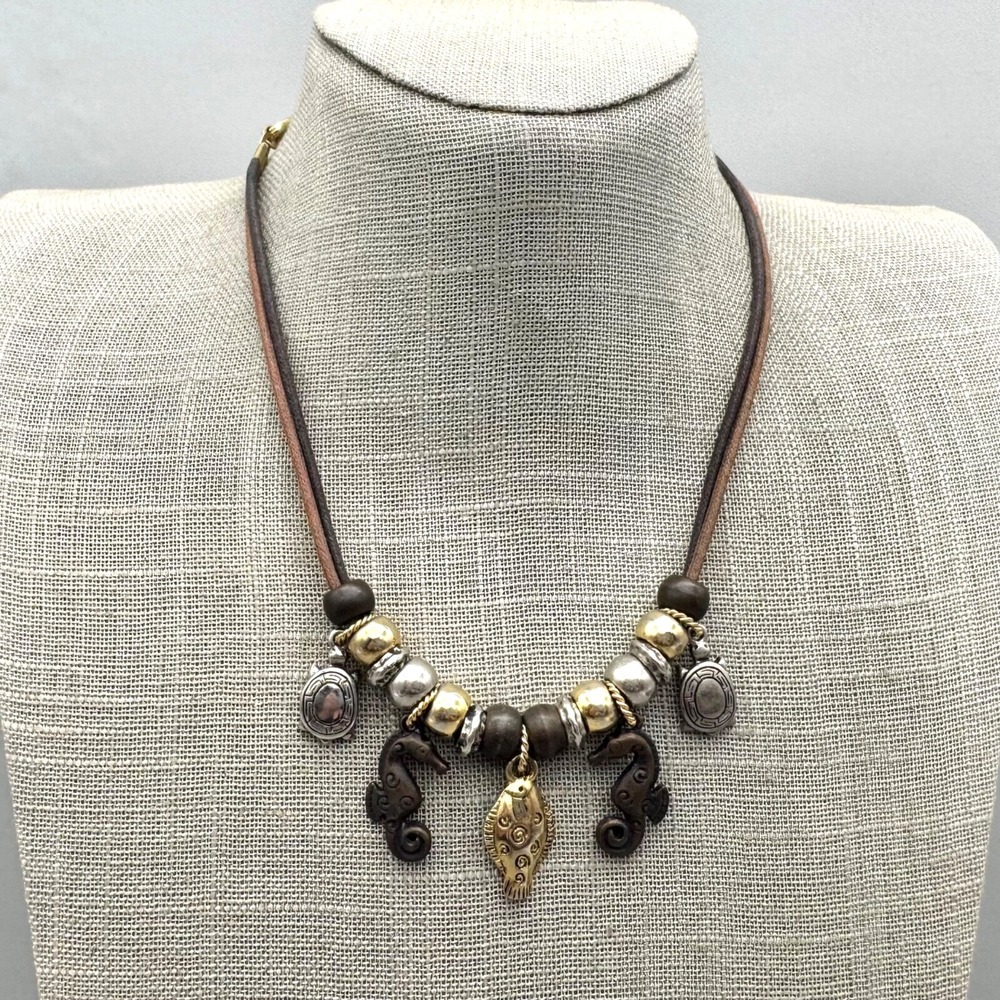 Liz Claiborne Necklace Eclectic Nautical Charmsβ Silver Gold Tone 14" Cord Chain